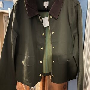 J. Crew Olive Utility Jacket with Dark Collar